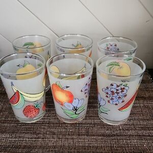 Set of 6 Frosted Fruit Print Glass Tumblers - Vibrant Fun Colors